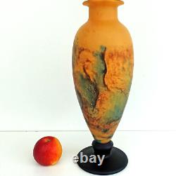 TIEF Grand VASE EN PATE DE VERRE MARMOREEN STYLE ART NOUVEAU (41cm) Signé