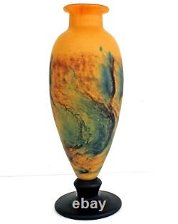 TIEF Grand VASE EN PATE DE VERRE MARMOREEN STYLE ART NOUVEAU (41cm) Signé