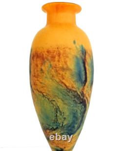TIEF Grand VASE EN PATE DE VERRE MARMOREEN STYLE ART NOUVEAU (41cm) Signé