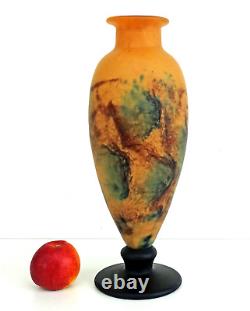 TIEF Grand VASE EN PATE DE VERRE MARMOREEN STYLE ART NOUVEAU (41cm) Signé