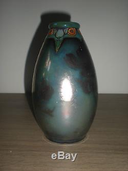 Tres Beau Vase Montieres Amiens Decor Art Nouveau Irise Emaux