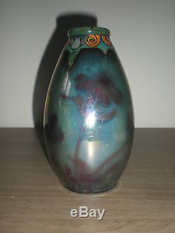 Tres Beau Vase Montieres Amiens Decor Art Nouveau Irise Emaux