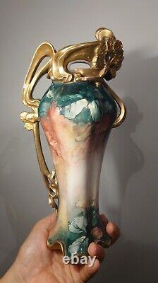Très Beau Vase Art Nouveau Céramique Porcelaine Décor Floral