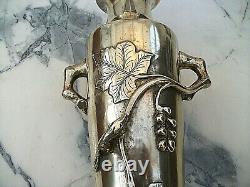 Tres Beau Vase Art Nouveau En Bronze-decor Animalier Et Feuilles De Vigne