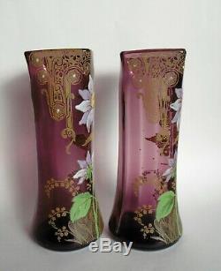 Très Belle Paire De Vases Art Nouveau En Verre Émaillé Legras Montjoye