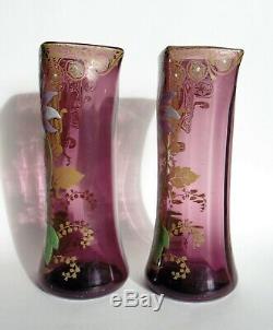 Très Belle Paire De Vases Art Nouveau En Verre Émaillé Legras Montjoye