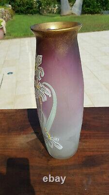 Très Grand Vase émaillé de fleurs Art Nouveau LEGRAS 38 cm