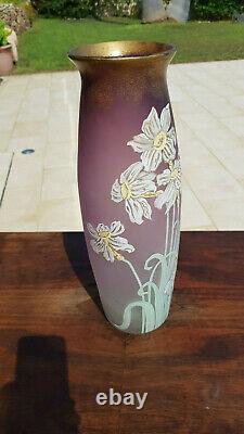 Très Grand Vase émaillé de fleurs Art Nouveau LEGRAS 38 cm