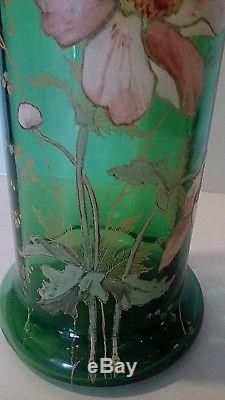 Très beau vase rouleau verre émaillé Legras modèle aux clématites Art Nouveau