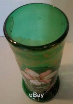 Très beau vase rouleau verre émaillé Legras modèle aux clématites Art Nouveau