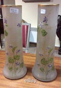 Tres belle paire de vase en verre emaillé epoque art nouveau hauteur 36cm