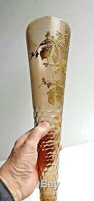 Très haut Vase Cornet, Art Nouveau Japonisant, 58cm! Cristalleries de Pantin, L