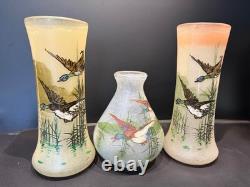 Trilogie de vases JEM Joseph Mure décor Col vert signé