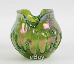 Unusual Loetz Art Nouveau Glass Vase Applied Trails Kralik Jugenstil Wien