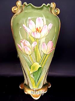 VASE 37cm EN BARBOTINE 1900 FAÏENCE ART NOUVEAU FAÏENCERIE FIVES-LILLE DB D-1148