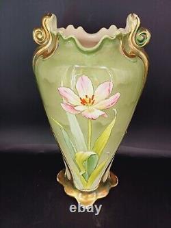 VASE 37cm EN BARBOTINE 1900 FAÏENCE ART NOUVEAU FAÏENCERIE FIVES-LILLE DB D-1148