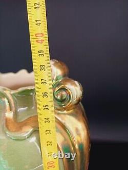 VASE 37cm EN BARBOTINE 1900 FAÏENCE ART NOUVEAU FAÏENCERIE FIVES-LILLE DB D-1148