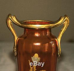 Vase Art Nouveau Cristal Emaille Decor Chardons Dore A L'or Baccarat Harrach