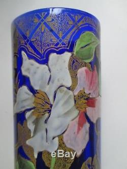 VASE ART NOUVEAU ÉMAILLÉ décor de clématites Monjoye legras 1900