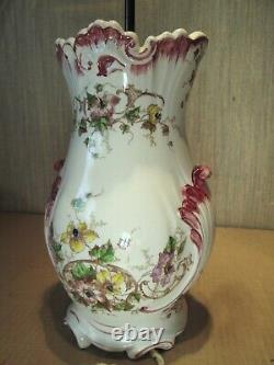 VASE CLAIREFONTAINE LG Léon GRAVES c1890/1913 PIED de LAMPE faience Art Nouveau