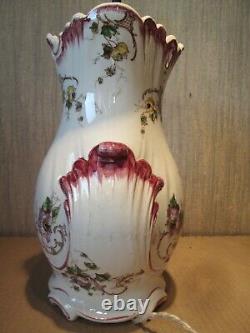 VASE CLAIREFONTAINE LG Léon GRAVES c1890/1913 PIED de LAMPE faience Art Nouveau