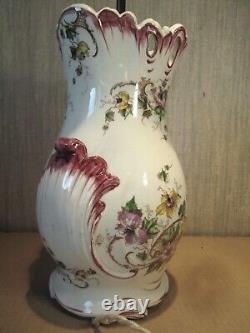 VASE CLAIREFONTAINE LG Léon GRAVES c1890/1913 PIED de LAMPE faience Art Nouveau