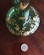 VASE ORCHIDÉE IRIS ART-NOUVEAU VERRE SOUFFLÉ VERT AMANDE PAPILLON FLEUR Ht 25cm