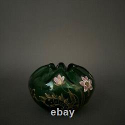 Vase 1900 Art Nouveau en verre émaillé forme polylobée décor floral M3444