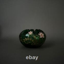 Vase 1900 Art Nouveau en verre émaillé forme polylobée décor floral M3444