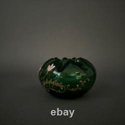 Vase 1900 Art Nouveau en verre émaillé forme polylobée décor floral M3444