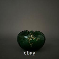 Vase 1900 Art Nouveau en verre émaillé forme polylobée décor floral M3444