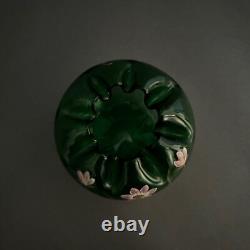 Vase 1900 Art Nouveau en verre émaillé forme polylobée décor floral M3444