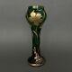 Vase 1900 Art Nouveau fond vert émail doré naturaliste M3286
