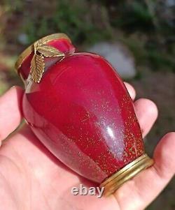 Vase Ancien Miniature Porcelaine de Sèvres 10cm Rouge Vert Bronze Art Nouveau