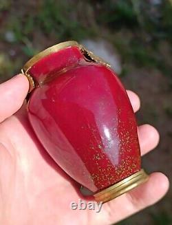 Vase Ancien Miniature Porcelaine de Sèvres 10cm Rouge Vert Bronze Art Nouveau