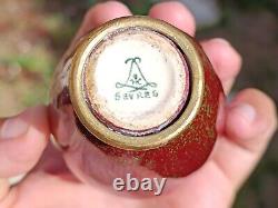 Vase Ancien Miniature Porcelaine de Sèvres 10cm Rouge Vert Bronze Art Nouveau