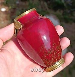 Vase Ancien Miniature Porcelaine de Sèvres 10cm Rouge Vert Bronze Art Nouveau