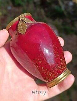 Vase Ancien Miniature Porcelaine de Sèvres 10cm Rouge Vert Bronze Art Nouveau