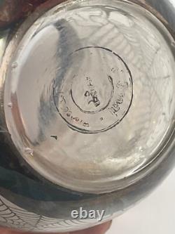 Vase Ancien émaillé argent- Art Nouveau Décor fourni chat, écureuil, oiseau