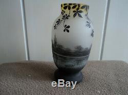 Vase Art Deco Nouveau Pate De Verre Deveau Decor Lacustre Peint En Grisaille