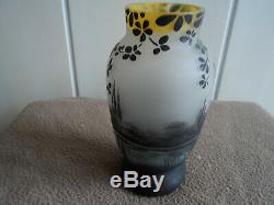 Vase Art Deco Nouveau Pate De Verre Deveau Decor Lacustre Peint En Grisaille