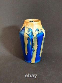 Vase Art Nouveau 1920 Gilbert Méténier très belle glaçure nappé bleu et caramel
