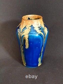 Vase Art Nouveau 1920 Gilbert Méténier très belle glaçure nappé bleu et caramel