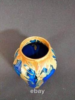 Vase Art Nouveau 1920 Gilbert Méténier très belle glaçure nappé bleu et caramel