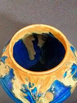Vase Art Nouveau 1920 Gilbert Méténier très belle glaçure nappé bleu et caramel