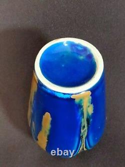 Vase Art Nouveau 1920 Gilbert Méténier très belle glaçure nappé bleu et caramel