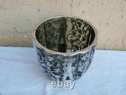 Vase Art Nouveau Américain En Verre Fumé Avec Décorations Argent Titulaire 925