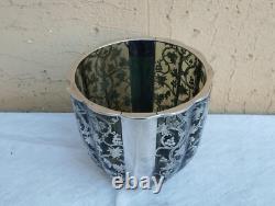 Vase Art Nouveau Américain En Verre Fumé Avec Décorations Argent Titulaire 925