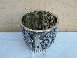 Vase Art Nouveau Américain En Verre Fumé Avec Décorations Argent Titulaire 925