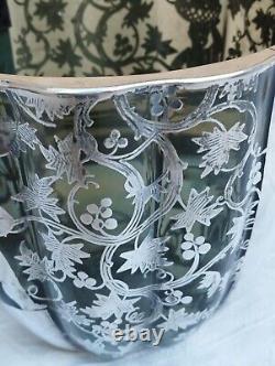 Vase Art Nouveau Américain En Verre Fumé Avec Décorations Argent Titulaire 925